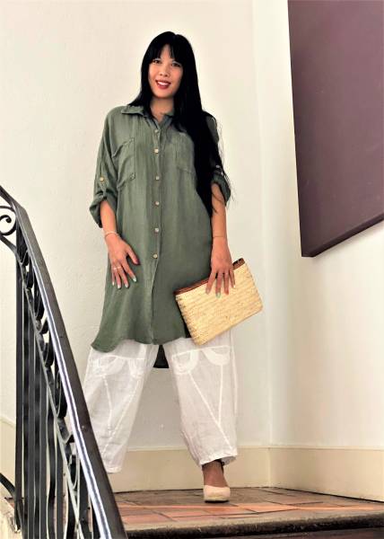 chemise en lin et pantalon en lin grande taille 